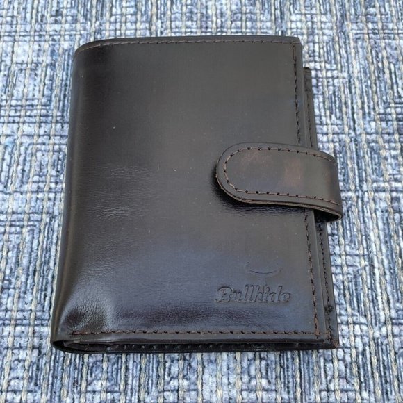 Leather Card Holder Wallet Dark Brown Genuine Leather Men Billfold Box n Bag - Picture 3 of 12